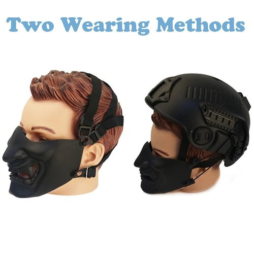Tactical Half Face Masks, Evil Demon Hannya Kabuki Samurai Oni Mask Airsoft Protective Masks for Cs War Game Halloween Party (Black)