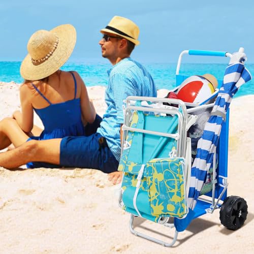 Old Bahama Bay 2-in-1 Beach Cart with Big Wheels, Folding Utility Wagon, Blue