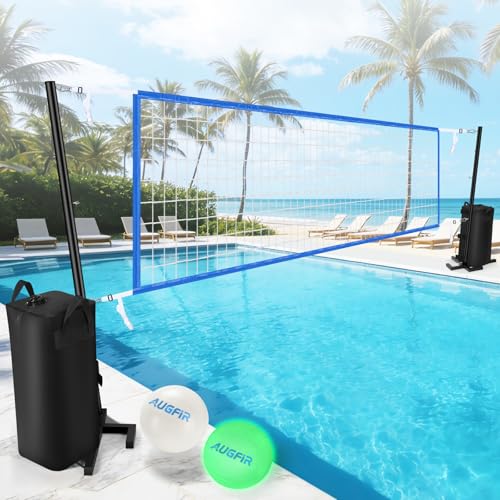 Extra Large Heavy-Duty Pool Volleyball Net Set with 2 Volleyballs & Stabilizing Holder