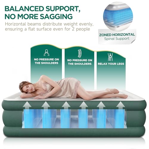 Queen Air Mattress with Built-in Pump - 18in, Midnight Green, 3-Layer Laminated Design