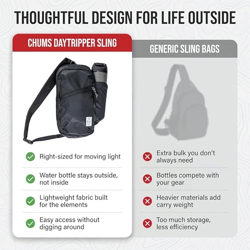 Chums Daytripper Hiking Sling Bag with Water Bottle Holder - Black