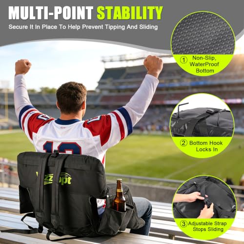 Wide Dual-Zone Heated Stadium Seat with Back Support - 25in, Extra Thick Cushion, Adjustable Backrest & Cup Holder