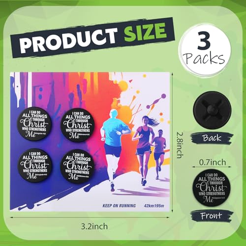 Race Bib Clips - Biblical Verse Design, Black - 12 Pack for Runners