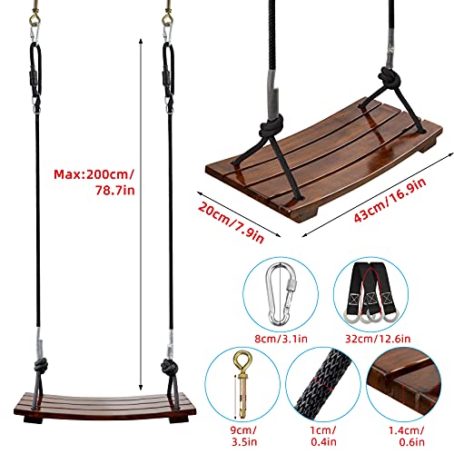 Brown Wood Swing Seat for Adults & Kids - 16.9 x 7.9 in Carbonized Waterproof Outdoor Swing