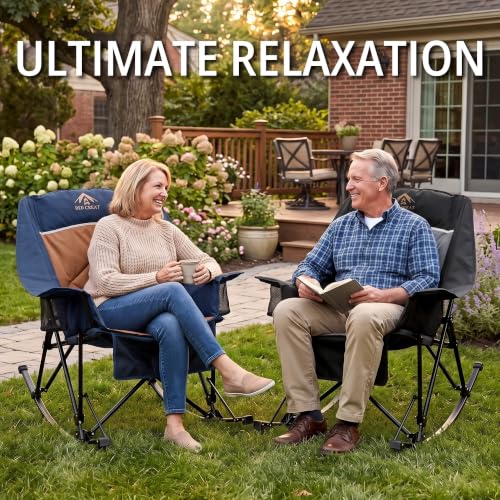 RED CREAT Navy 400lbs Heavy Duty Oversized Folding Rocking Camping Chair for Adults
