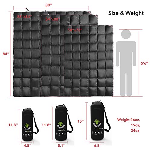 4Monster Down Camping Blanket Grid-Black 54x80 Ultralight Waterproof Puffy Quilt