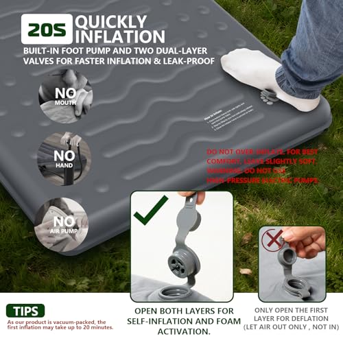 HiiPeak Memory Foam Sleeping Pad - Gray Single, 3 Inch Thick, Insulated Camping Mattress with Pillow