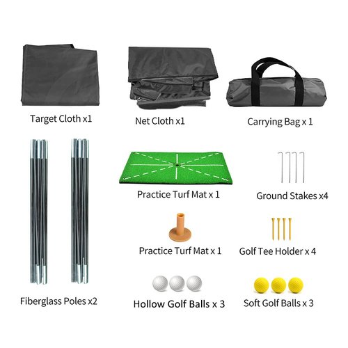 ASENVER Black Golf Practice Net Set - 6.6x4.4 FT with Hitting Mat, Target Cloth and Carrying Bag