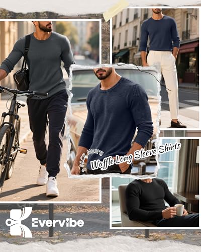 Men's Big & Tall Waffle Thermal Casual Shirts 3 Pack - Black, Gray, Navy Blue 3X-Large