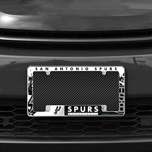 San Antonio Spurs Chrome License Plate Frame - All Over 12x6 Automotive Decor with Stripe Design