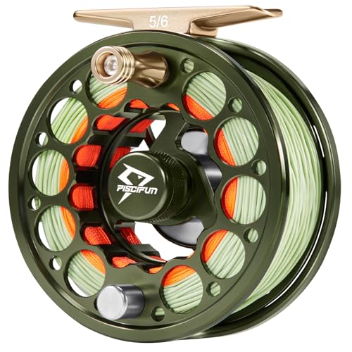 Fly Fishing Reel - CNC Machined Aluminum Alloy, Pre-Spooled, Olive Green, 5/6wt
