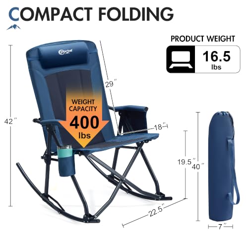 Oversized Folding Rocking Camping Chair - Portable Outdoor Seat Supports 400 lb - Blue (Variation 1p-Fabric Blue / 1)