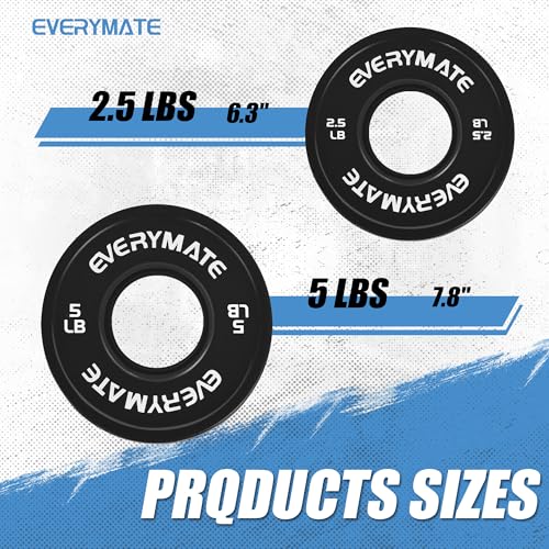 EVERYMATE Black 15 LB (2.5+5 LB) Olympic Weight Plates Set - Rubber Coated, Fractional Bumper Plates for Strength Training