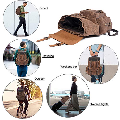 WUDON Leather Backpack for Men - Waxed Canvas Travel & Carry-On Bag, Oversize Coffee Variant