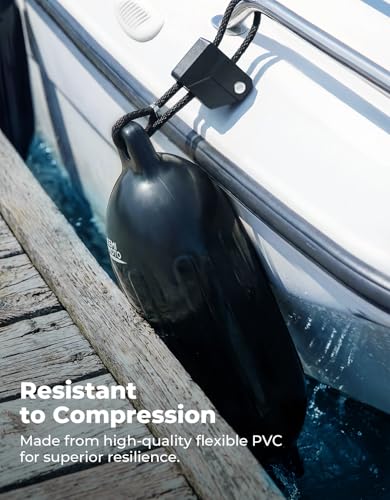 Black Inflatable Boat Fenders 5.5 x 20 inches - 4 Pack for 15-35ft Boats with Quick Release Clips