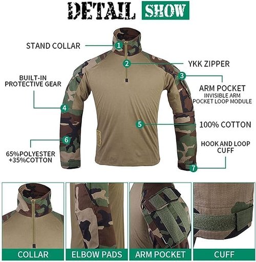 EMERSONGEAR Men's Tactical Shirt - Gen3 Quick-Dry Long Sleeve Combat BDU Top for Airsoft & Paintball