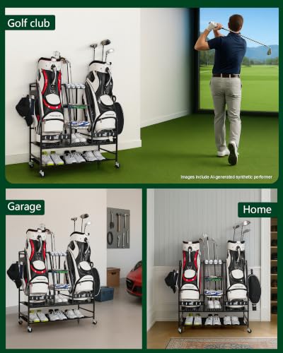 Mythinglogic 2-Bag Golf Organizer with Club, Shoe & Accessories Storage - Versatile Golf Equipment Rack
