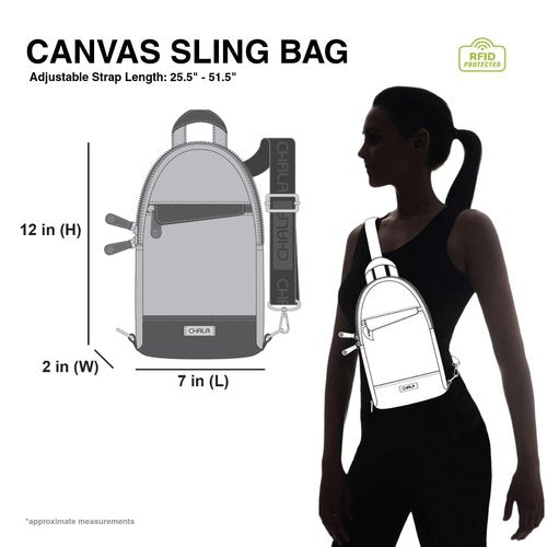 CHALA Canvas Sling Bag Women RFID Protected Canvas Crossbody Backpack with Adjustable Strap (Bird - Sand)