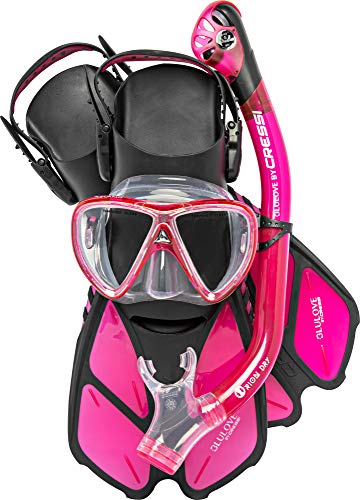 Snorkel Set for Adults with Mask Fins and Dry Snorkel - Pink/Size S/M - Travel Ocean Gear
