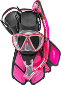 Snorkel Set for Adults with Mask Fins and Dry Snorkel - Pink/Size S/M - Travel Ocean Gear