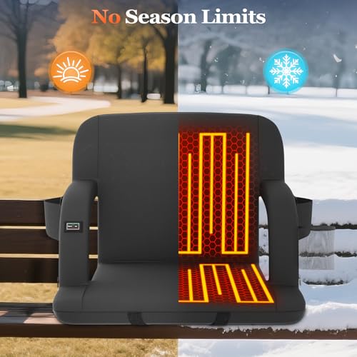 Seeutek Black Heated Stadium Seat with Back Support, 21-Inch, 2-Pack, Portable & Foldable