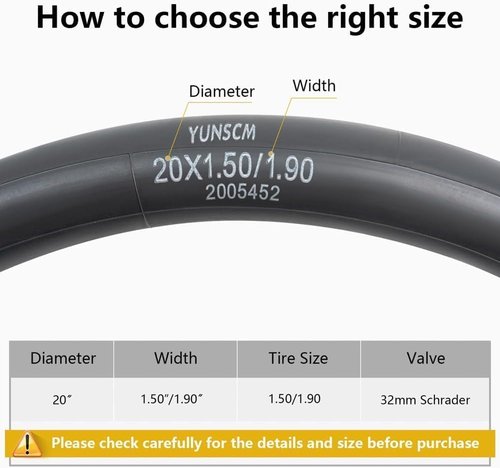 Heavy Duty 20" Bike Tubes by [Brand Name] - 2-Pack with AV32mm Schrader Valve for 20x1.50/1.75/1.90 Tires