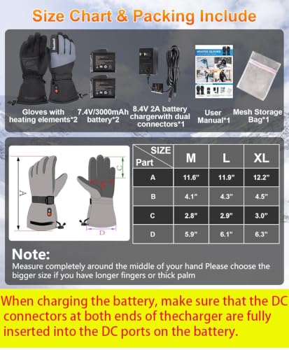Large Rechargeable Heated Gloves for Men & Women Waterproof Winter Hand Warmers