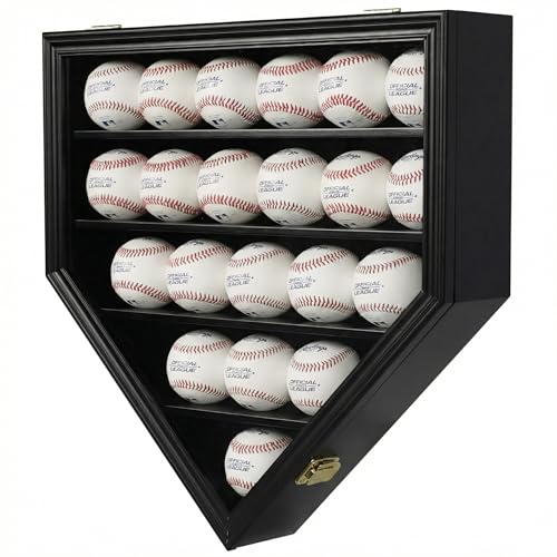 DisplayGifts Black Finish Baseball Display Case for 21 Balls with UV Protection & Locks