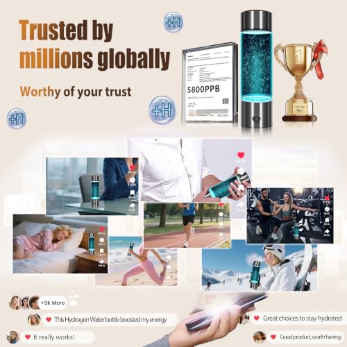 Clcepore Gray Hydrogen Water Bottle Up to 5800 PPB - Certified Hydrogen Generator for Sports & Travel