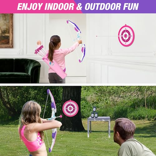 Kids Bow and Arrow Set with LED Light Up Arrows - Purple+White, 2 Pack