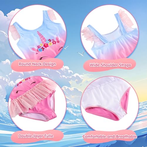 Girls One Piece Swimsuit - Princess Bathing Suit for 5-6 Years Dream Pink