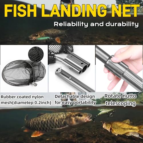Heavy Duty Large Aluminum Landing Net with Telescoping Handle for Saltwater Fishing