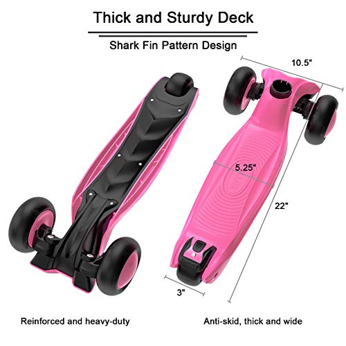 Allek Kick Scooter B03 for Kids - Rose Pink, Adjustable Handlebar, Light-Up Wheels