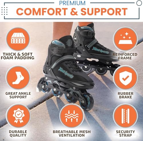 Xino Sports Kids 2-in-1 Inline & Roller Skates Gray Large Size 5-8 - LED Light Up