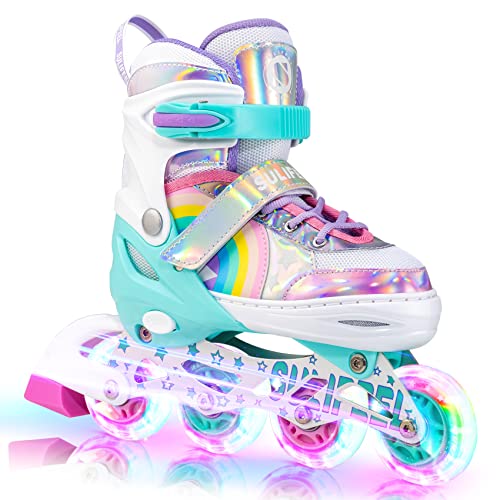 Adjustable Kids Inline Skates Rainbow Unicorn for Girls and Boys - Medium Big Kid