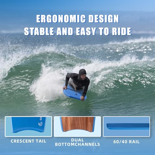 44-Inch Body Board for Adults & Taller Riders with Reinforced Leash