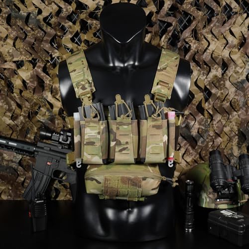 KRYDEX Camo Tactical Chest Rig Triple Mag Pouch Set with GP & Drop Pouch