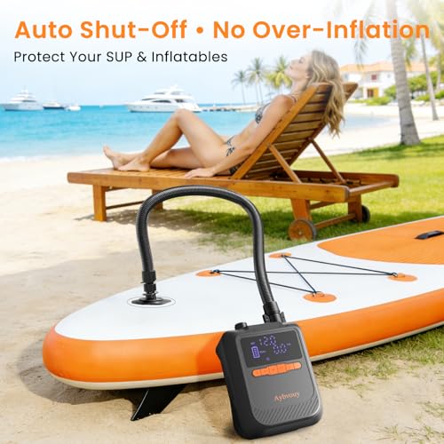 Rechargeable Electric Paddle Board Pump with Auto Shut-Off & LED Light - Inflates SUP, Kayaks & Inflatables