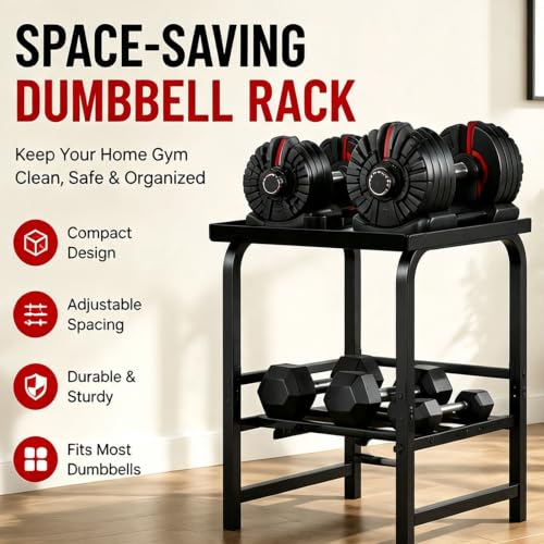 Adjustable Dumbbell Rack with Wheels - Black Home Gym Storage Stand