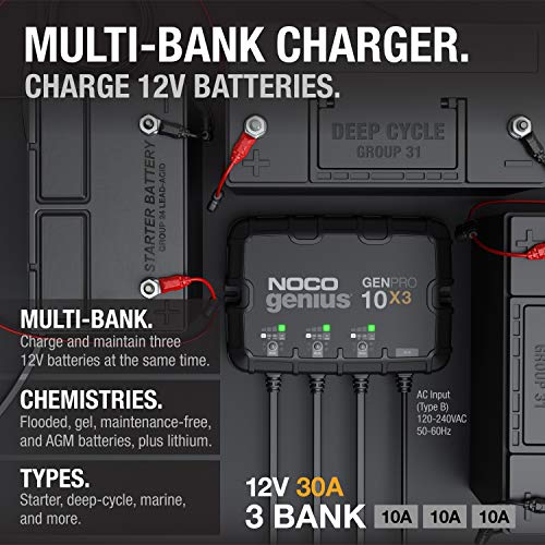NOCO GENPRO10X3 Marine Battery Charger 12V 30A 3-Bank Onboard Maintainer