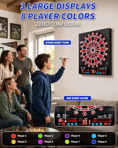 WIN.MAX Electronic Dart Board for Adults - Soft Tip, Automatic Scoring, Black-Red Light Variation