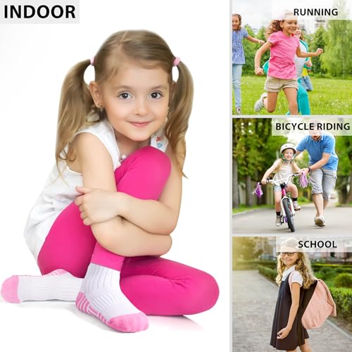 Girls Crew Socks 7-10 Years - Kids Athletic Socks for Girls 1-14 Years - White