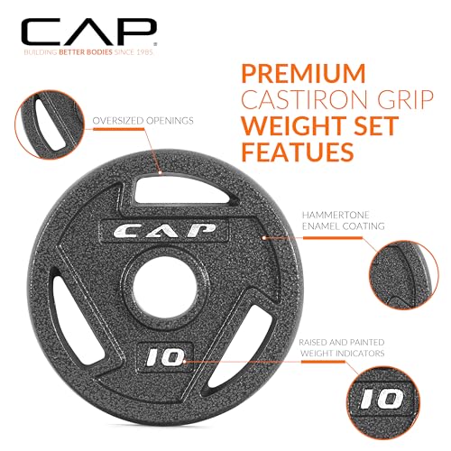 ELITE CAP Barbell 110 lbs Olympic Weight Plate Set - 2-inch Cast Iron Plates