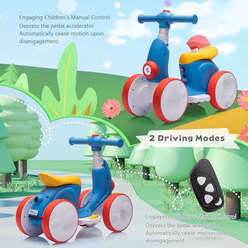 Blue & Red 6V Electric Baby Balance Bike with Bubble Machine & Remote