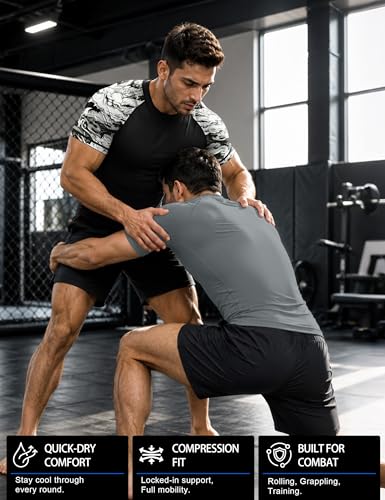 Roadbox Men's BJJ Rash Guard Short Sleeve - XX-Large Black with White Dragon, UPF 50+ MMA Swim Shirt for Surfing