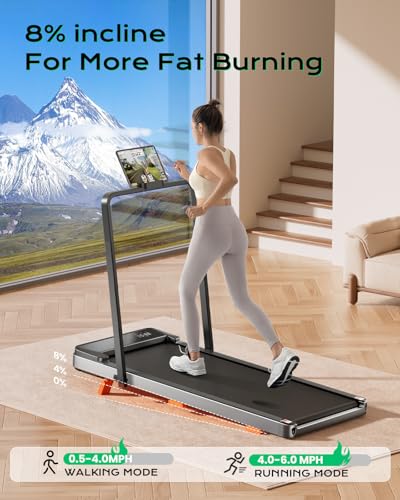 TREAFLOW Silver Walking Pad Treadmill with Incline & Handle Bar, Compact Home Exercise Equipment