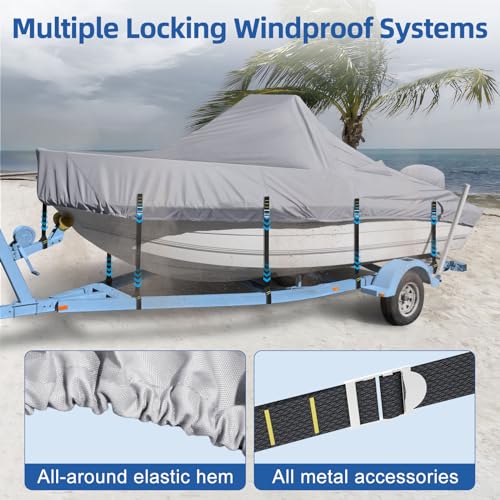Seapisode Gray Boat Cover for 17-19 FT Center Console with Motor & Metal Buckles