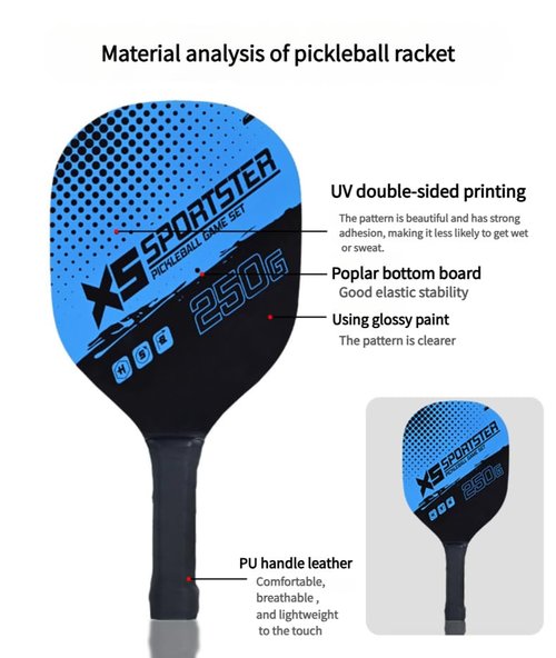 Blue Poplar Pickleball Paddles Set of 2-2 Pickleball Rackets, Bag & 4 Pickleball Balls. Indoor/Outdoor. for All - Beginners, Advanced. Men, Women, Kids. Approved. Play on Beach or Court.