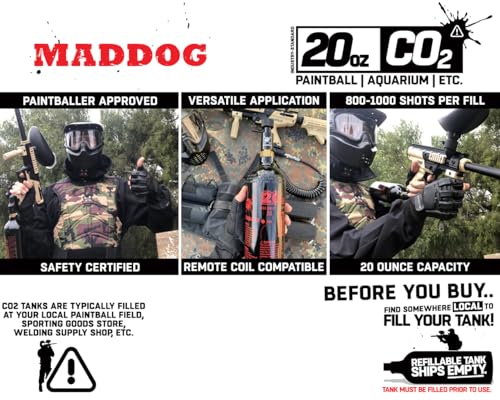 20 Oz Refillable Aluminum CO2 Paintball Tank - Industry-Standard Repeater Valve, Ships Empty