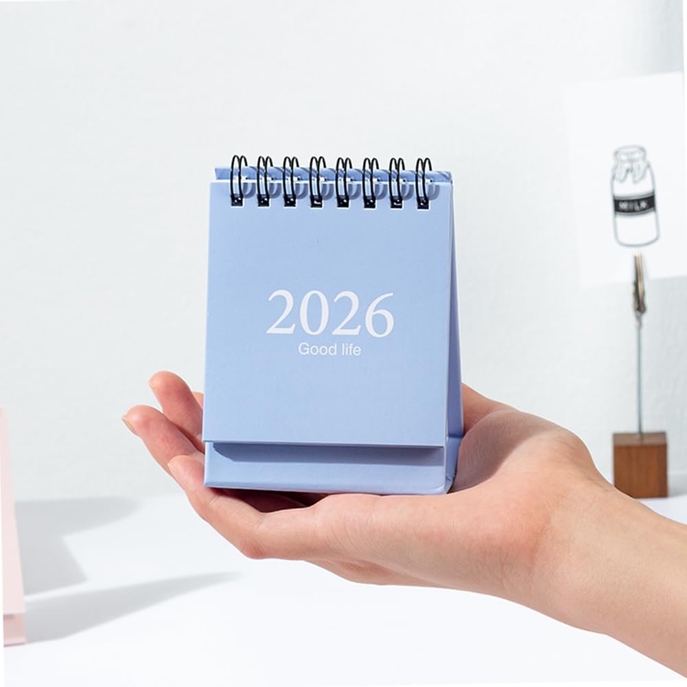 Mini Desk Calendar 2026-2027, January 2026 until July 2027, Small Desk Calendar Standing Flip Monthly Calendar Twin-Wire Binding with Stickers for Home Office School (Green)